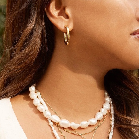 Gold Hoop Stainless Steel U Shaped Earrings - Picture 2 of 4